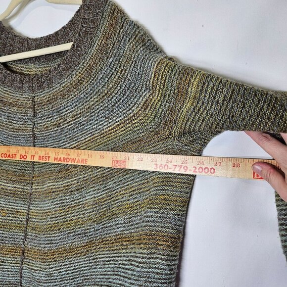 Hand Knit Wool Sweater Oversized Fit Earth Tone Stripes Cozy Winter Wear size L - Picture 8 of 10
